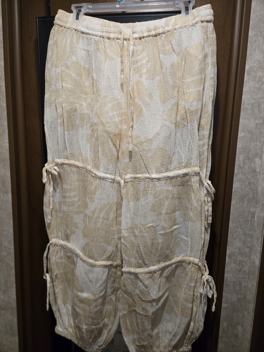 Surf Gypsy Beige and White Mesh Drawstring Trousers